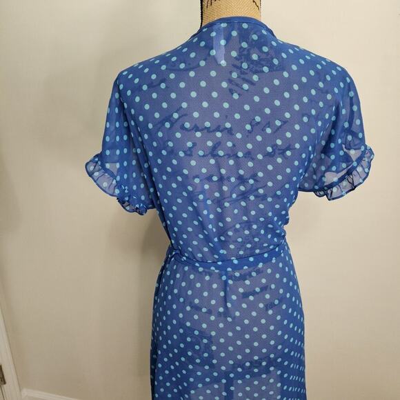 GILLIGAN & O’MALLEY Sheer Blue Polka-dot Short Sleeve Wrap Style Robe Sz S/M - Picture 2 of 9